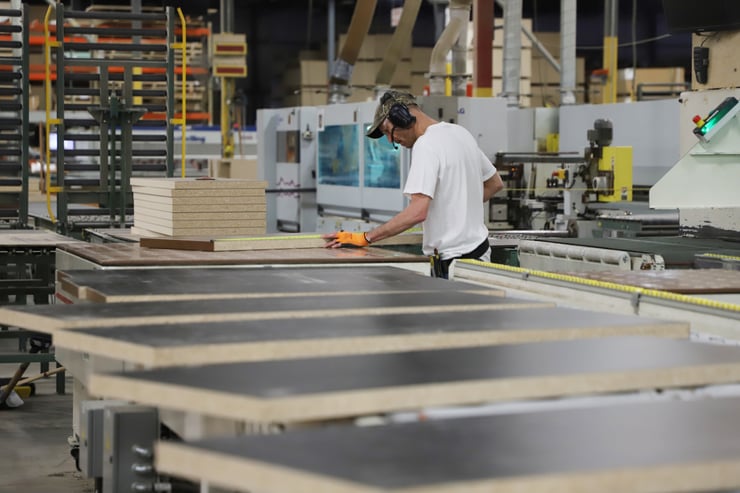 A Foliot employee working to ensure the quality of their contract-grade furniture.